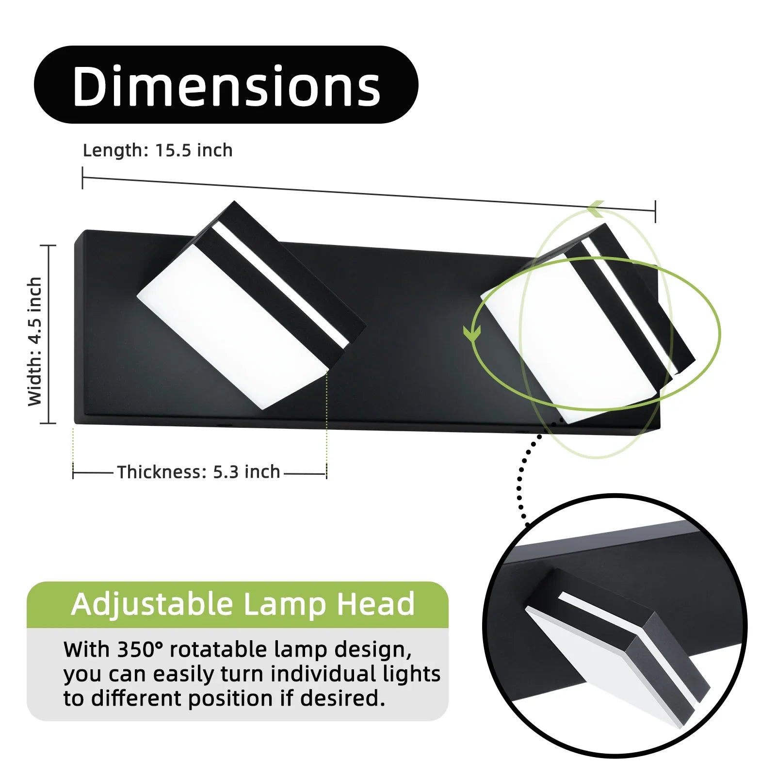 LED Modern Black Bathroom Vanity Lights Over Mirror 360° Rotatable Wall Sconce Lighting - okeli lights