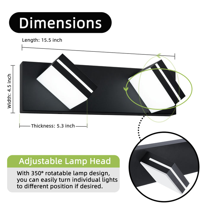 LED Modern Black Bathroom Vanity Lights Over Mirror 360° Rotatable Wall Sconce Lighting - okeli lights
