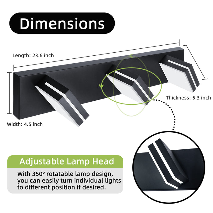 Modern Bathroom Vanity Light Fixtures LED 3-Light 360° Rotatable Matte Black - okeli lights