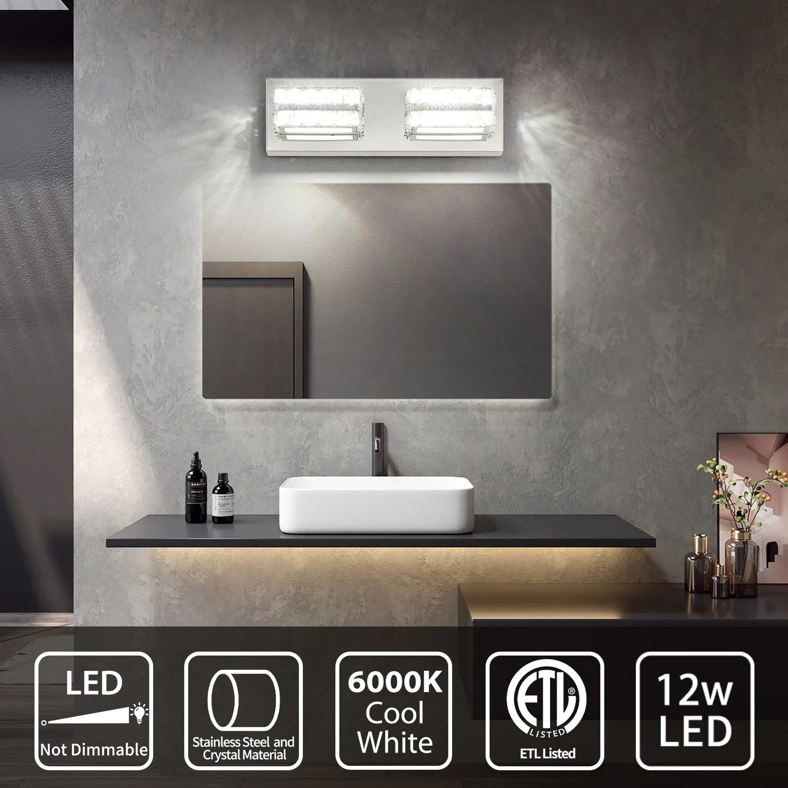 Crystal Bathroom Lighting Fixtures Over Mirror 2Light Chrome Modern Vanity Wall Light - okeli lights