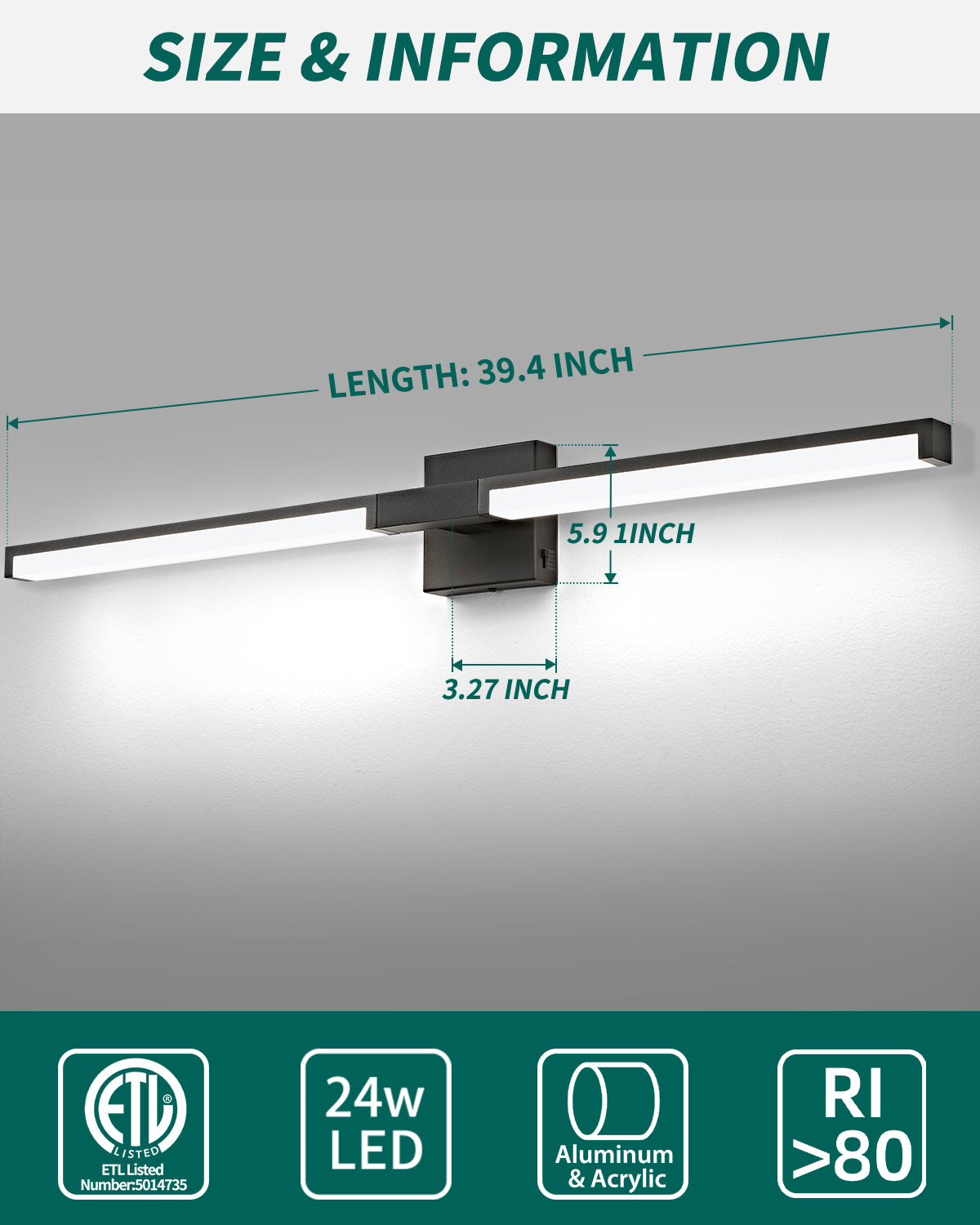 OKELI Modern LED Bathroom Vanity Light Bar – 5CCT Dimmable, 24W Over Mirror Light Fixture