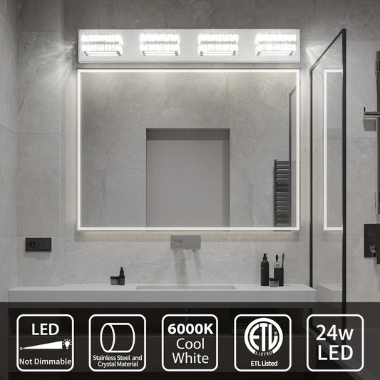 Bathroom Crystal Vanity Light Fixture LED Modern Indoor Mirror Front Lamp Dimmable 4-Lights - okeli lights