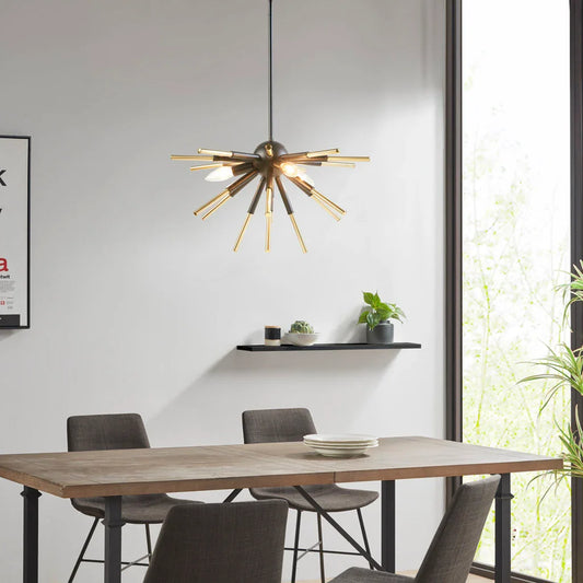 3-Light Spiked Chandelier Modern Classic Geometric Lighting Matte Black And Gold Finish - okeli lights