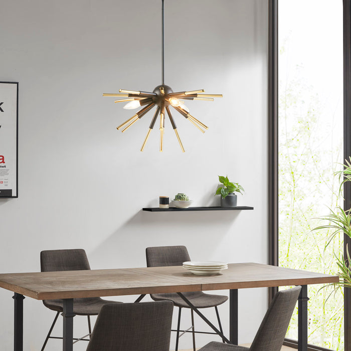 3-Light Spiked Chandelier Modern Classic Geometric Lighting Matte Black And Gold Finish