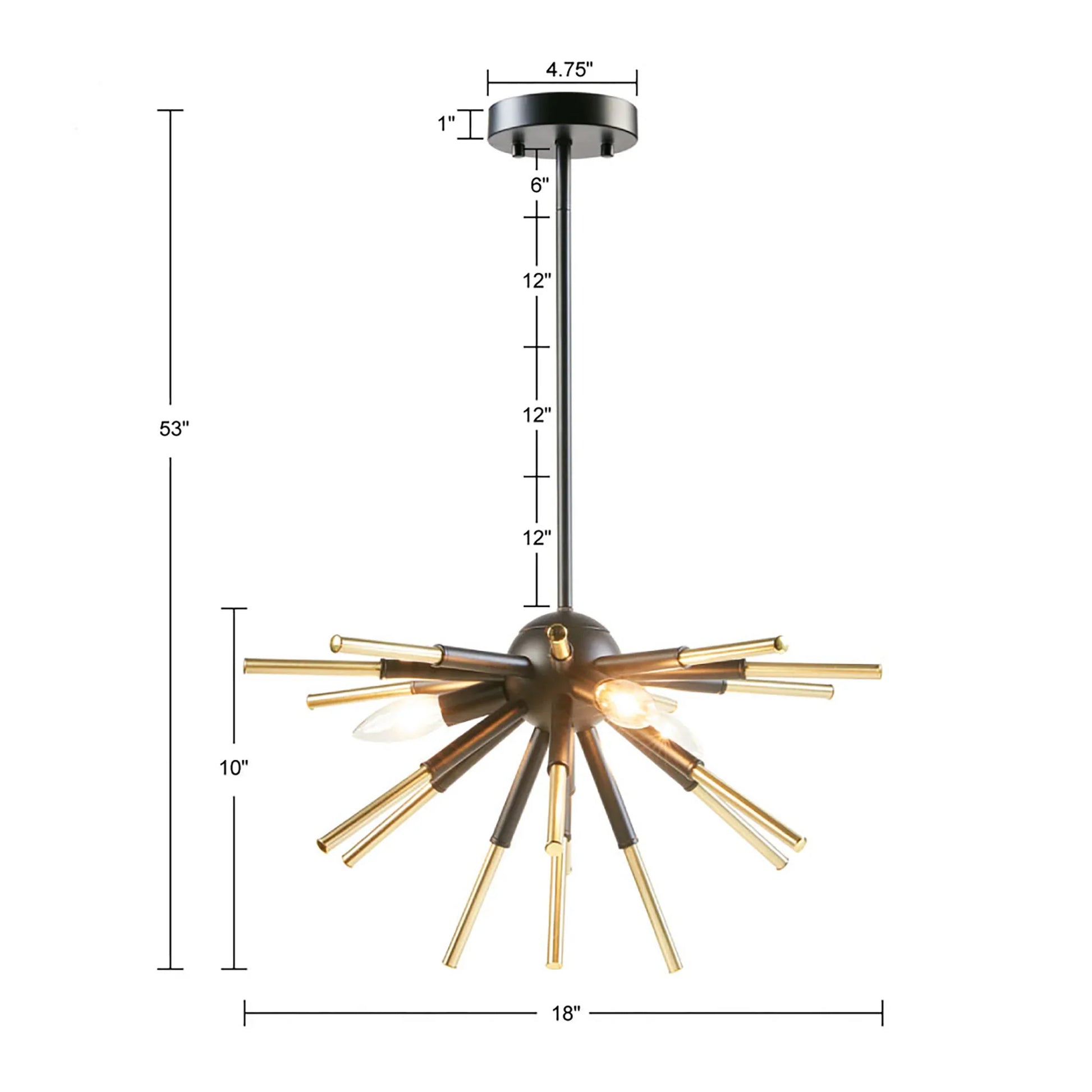 3-Light Spiked Chandelier Modern Classic Geometric Lighting Matte Black And Gold Finish - okeli lights
