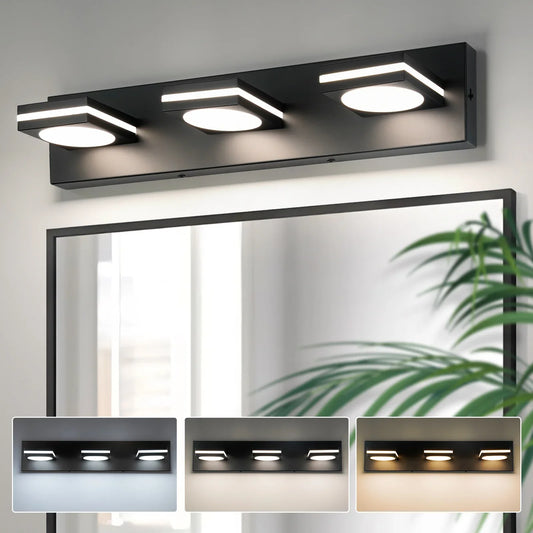 Bathroom Light Fixtures, Matte Black Vanity Light for Bathroom Modern LED Wall Lighting Fixtures Over Mirror, 2-3-4-Light, ETL Listed - okeli lights