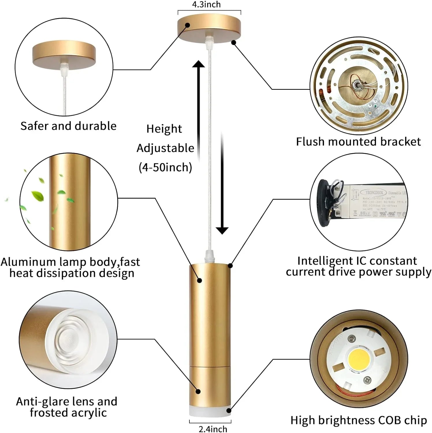 OKELI Modern Gold LED Mini Kitchen Island Focus Pendant Lighting 3-Pack - okeli lights