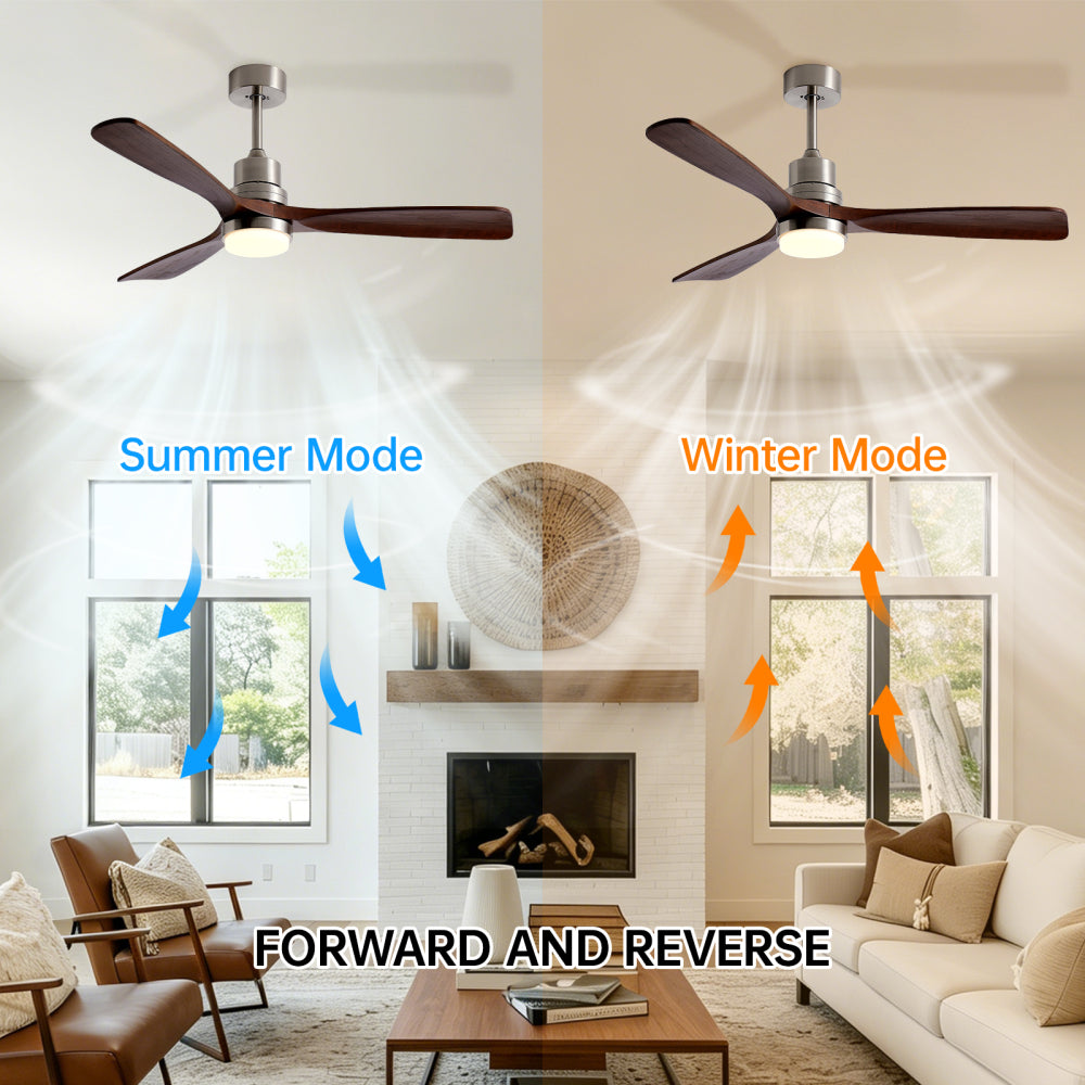 52-Inch Modern Ceiling Fan with Light, 3-Blade DC Motor Ceiling Fan with Remote Control, 6 Speeds, 3 CCT, Brushed Nickel & Black