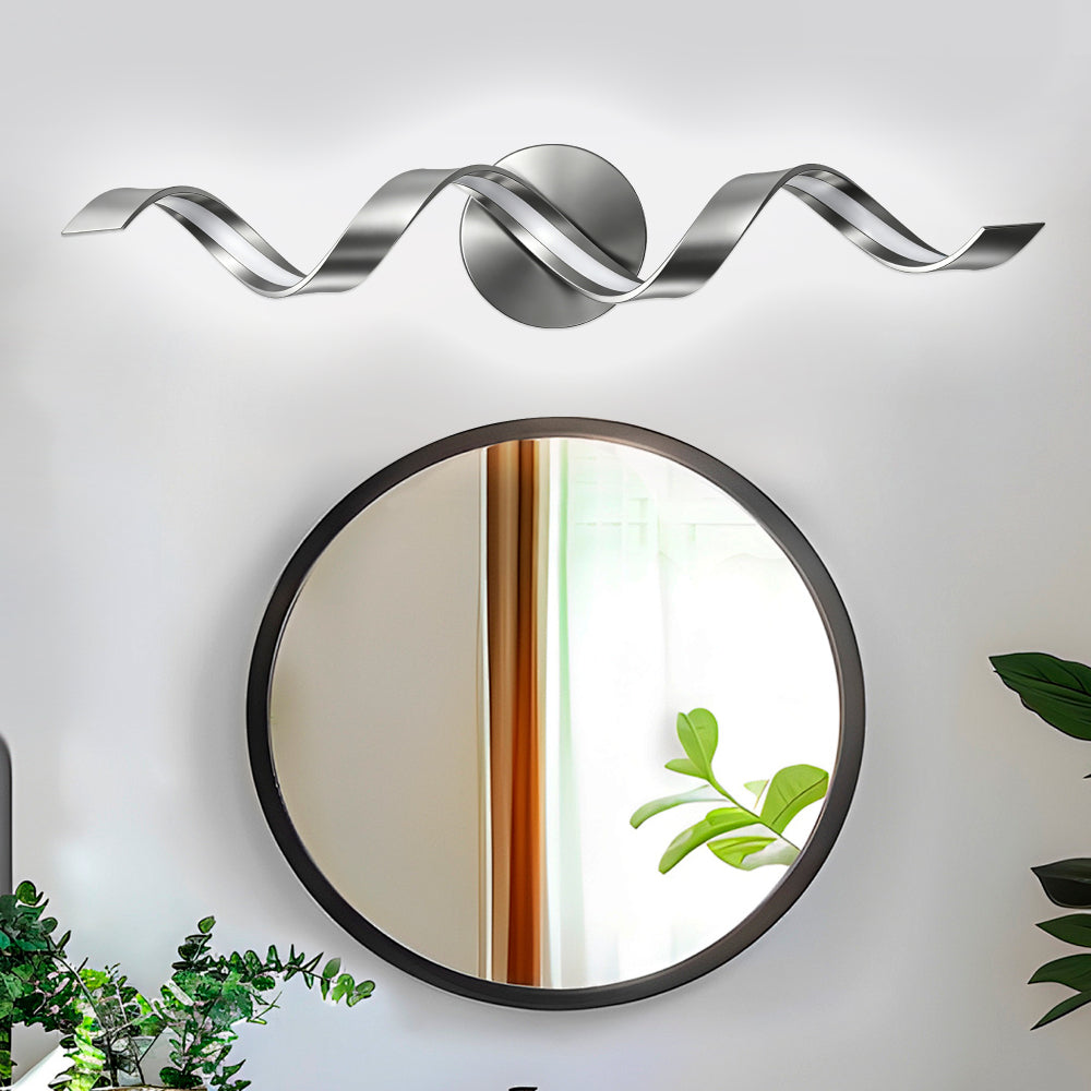 24-Inch Modern Spiral LED Bathroom Vanity Light, Dimmable Black Wall Light Fixture for Bathroom Mirror