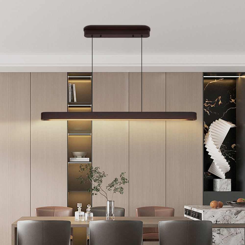 Modern Walnut Wood LED Pendant Light – Adjustable Linear Hanging Light for Dining Room, Kitchen & Living Room (39" / 51") 39"