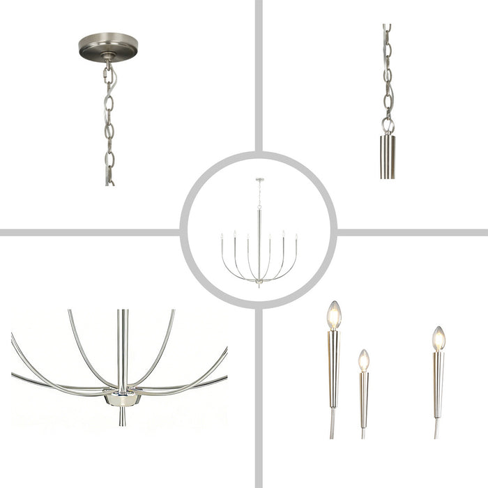 34-Inch Luxury Dimmable Brushed Nickel 6-Light Chandelier Adjustable