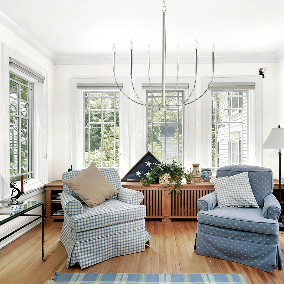 34-Inch Luxury Dimmable Brushed Nickel 6-Light Chandelier Adjustable