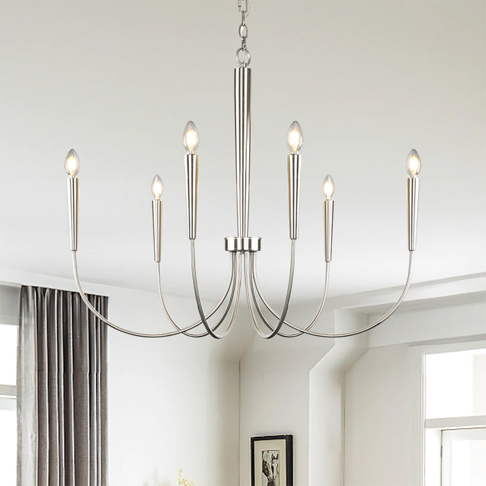 34-Inch Luxury Dimmable Brushed Nickel 6-Light Chandelier Adjustable