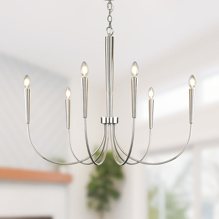 34-Inch Luxury Dimmable Brushed Nickel 6-Light Chandelier Adjustable