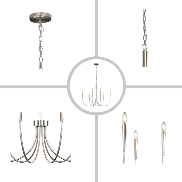 34-Inch Luxury Dimmable Brushed Nickel 6-Light Chandelier Adjustable