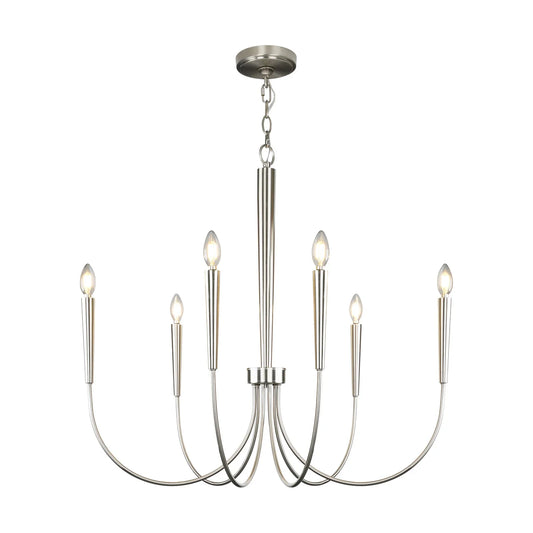 34-Inch Luxury Dimmable Brushed Nickel 6-Light Chandelier Adjustable - okeli lights