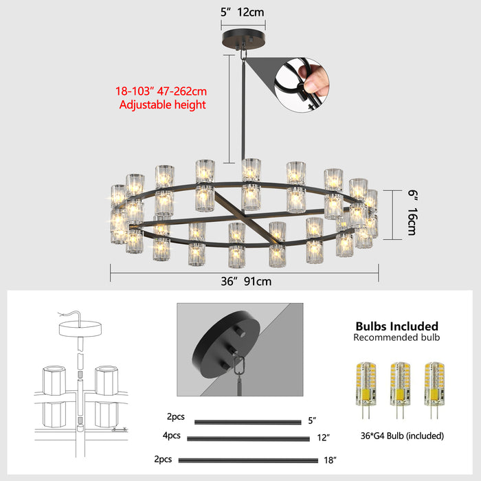 36 Inches Luxury Chandeliers Crystal Living Room Decorative Lights Simple Modern Dining Room(Bulbs Included)