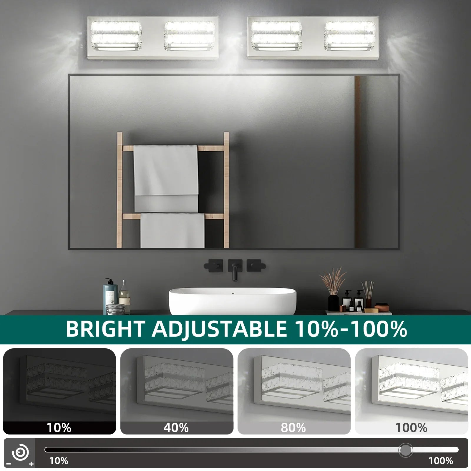 Crystal Bathroom Lighting Fixtures Over Mirror 2Light Chrome Modern Vanity Wall Light - okeli lights