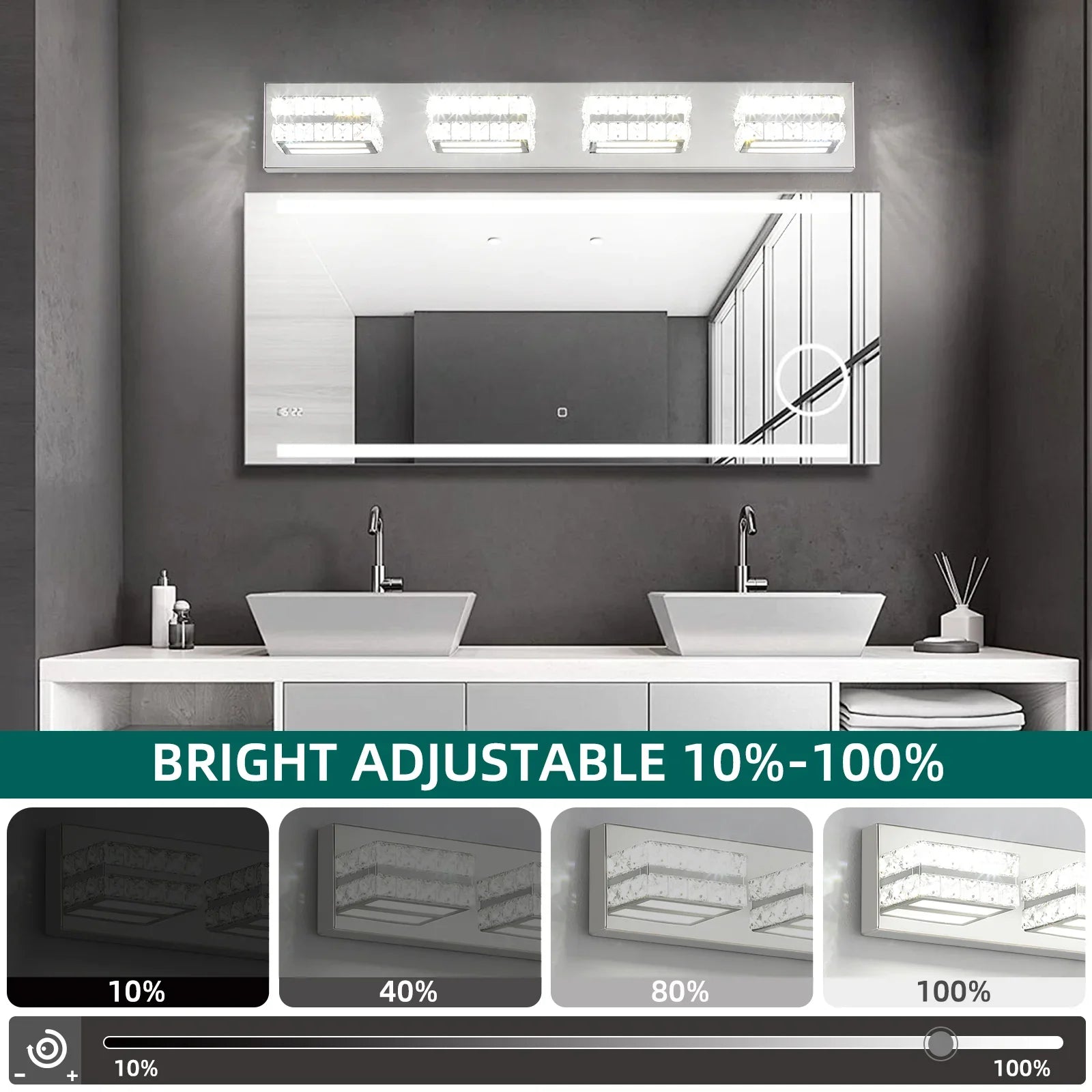 Bathroom Crystal Vanity Light Fixture LED Modern Indoor Mirror Front Lamp Dimmable 4-Lights - okeli lights