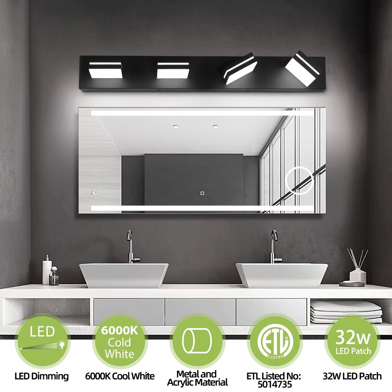 Modern Bathroom Light Fixtures Dimmable 4 Light Black Bathroom Vanity ...