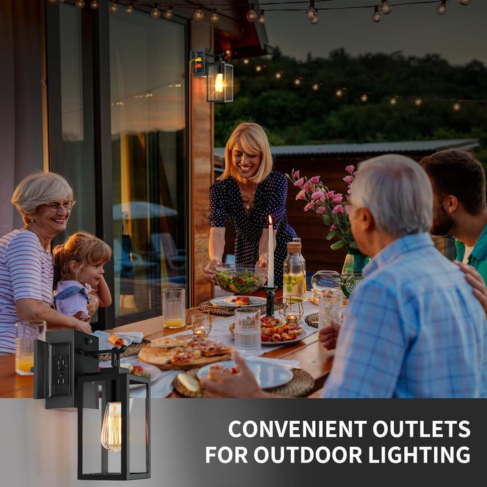 Outdoor Wall Lights, 2 Pack Porch Lights Dusk to Dawn with GFCI Outlet - okeli lights