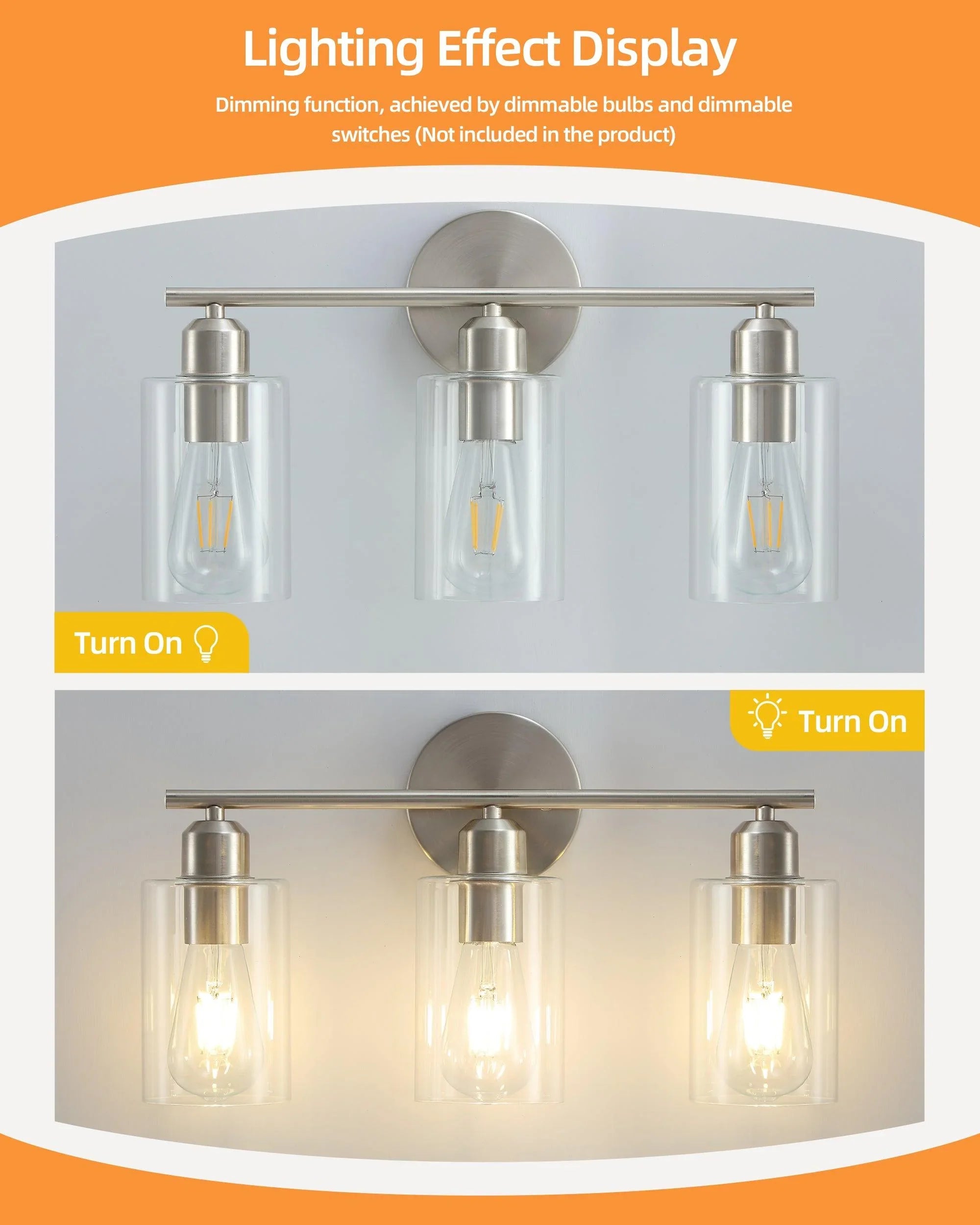 Bathroom Vanity Light Brushed Nickel Fixtures with Clear Glass Shade - okeli lights