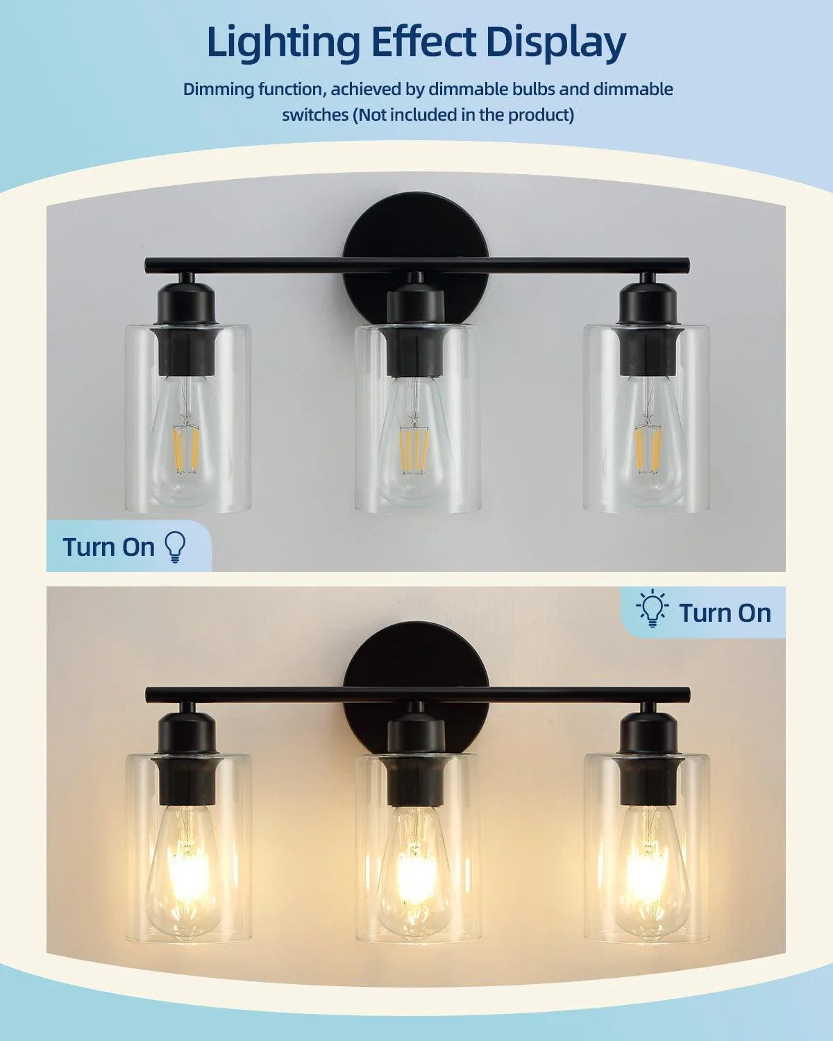 Black Bathroom Vanity Lights with Clear Glass Shade Wall Lighting - okeli lights