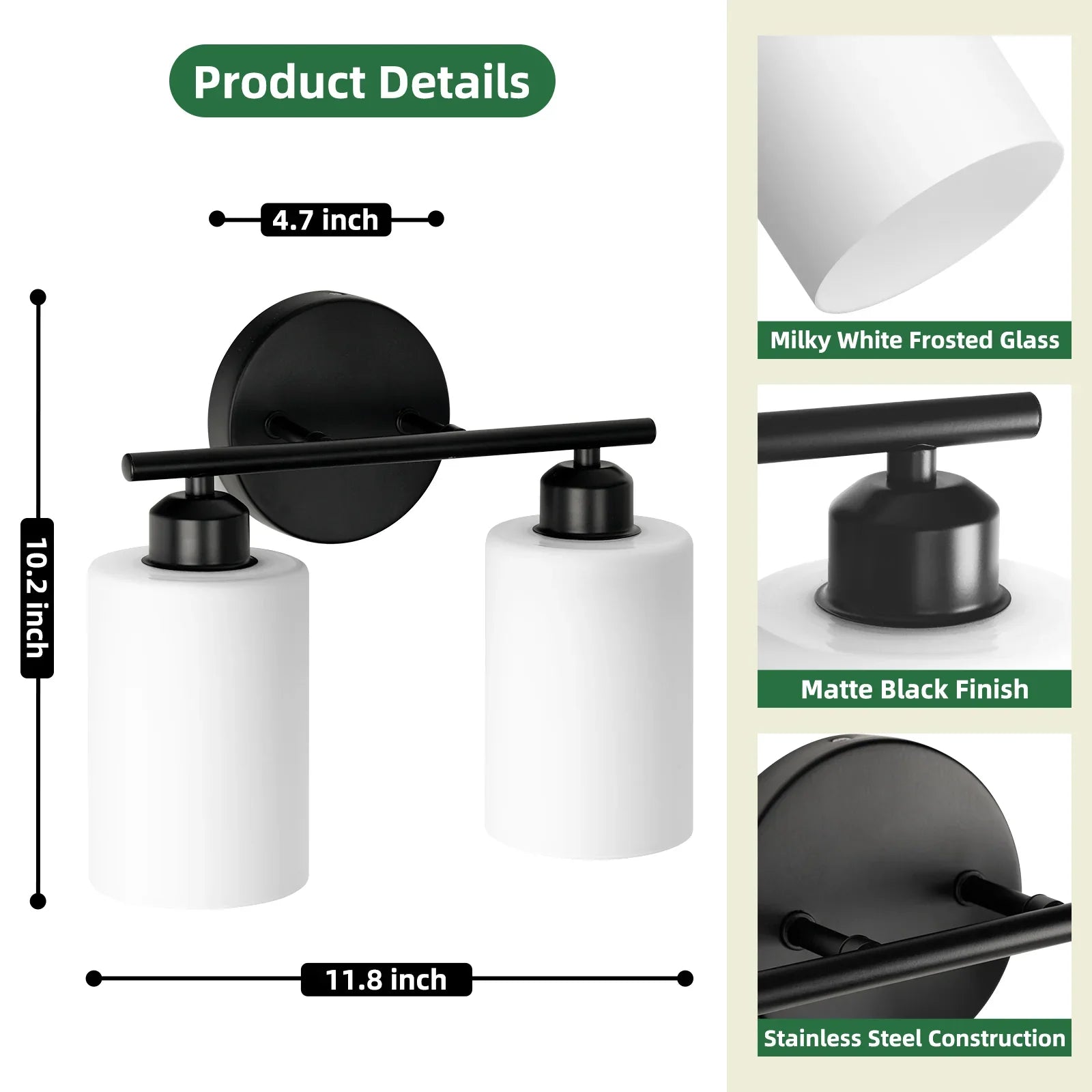 Bathroom Light Fixtures Modern Vanity Lights with Frosted Glass Shades 2-Light - okeli lights