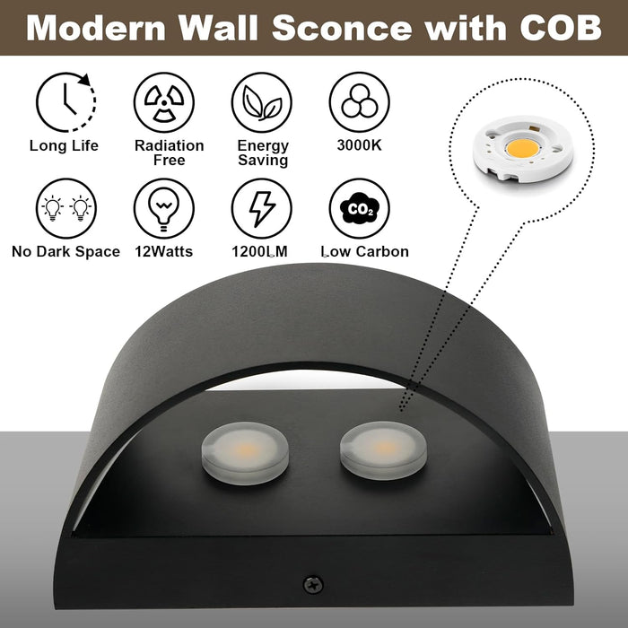 OKELI Modern Black LED Wall Sconces, 1 Pack Up and Down Indoor Wall Lights, Hardwired Sconces