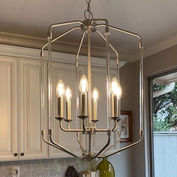 Farmhouse Chandelier 6-Light Brushed Nickel Ceiling Light - okeli lights