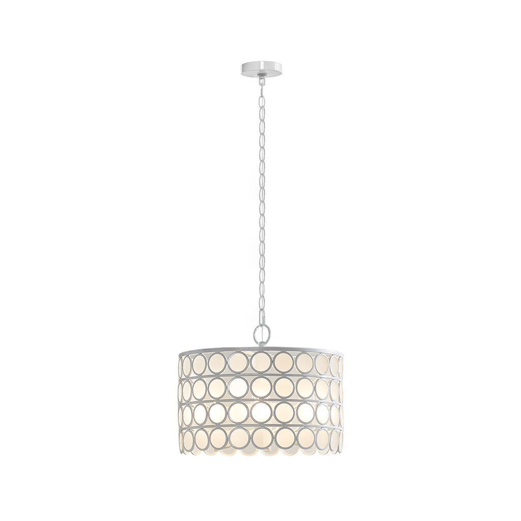 4-Light Glass Drum Shade Chandelier Mid-Century Modern White Ceiling Light for Dining Room & Kitchen