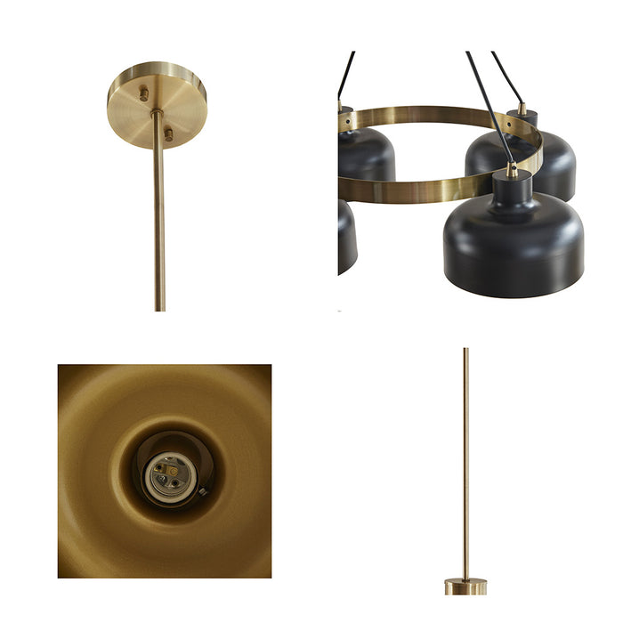 4-Light Metal Shade Chandelier Mid-Century Modern Black & Gold Ceiling Light for Dining Room & Living Room