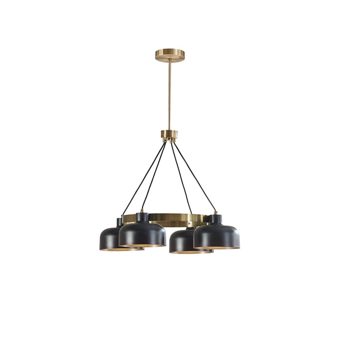 4-Light Metal Shade Chandelier Mid-Century Modern Black & Gold Ceiling Light for Dining Room & Living Room