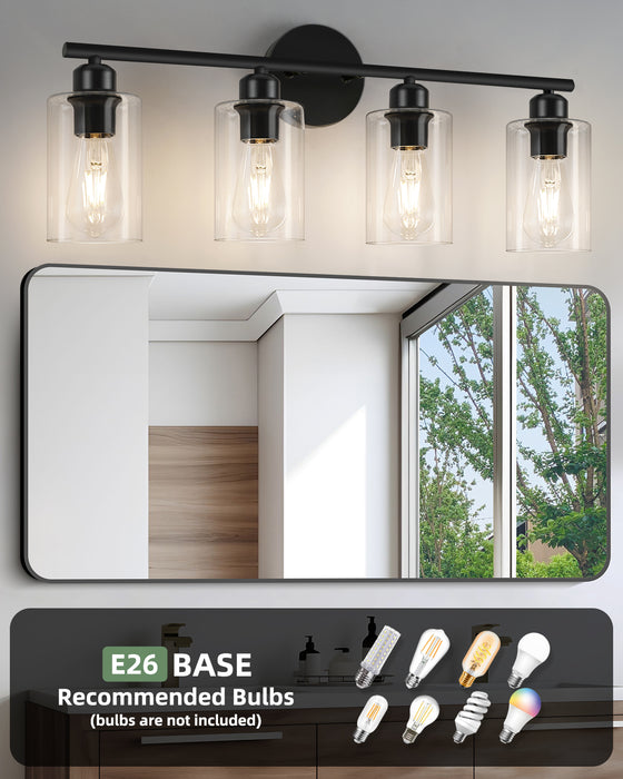 Black 4-Light Bathroom Light Fixtures with clear shades