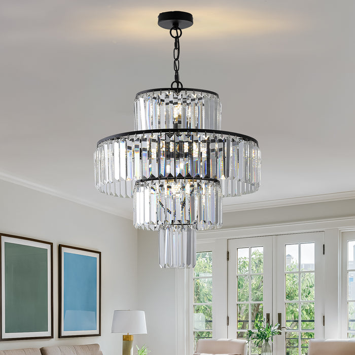 20" Modern Crystal Chandelier with Black Finish 4-Tier Design Elegant Fixture