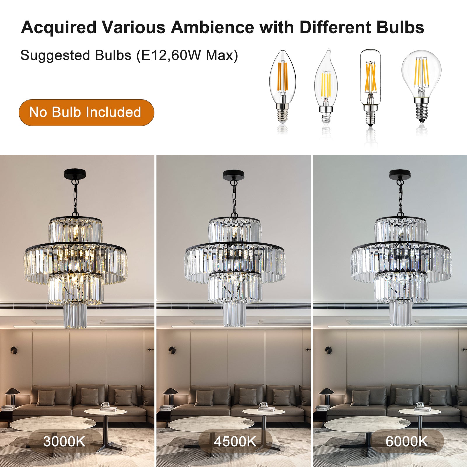 20" Modern Crystal Chandelier with Black Finish 4-Tier Design Elegant Fixture