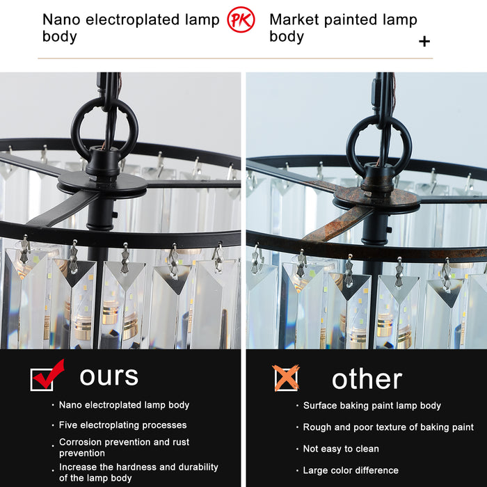 20" Modern Crystal Chandelier with Black Finish 4-Tier Design Elegant Fixture