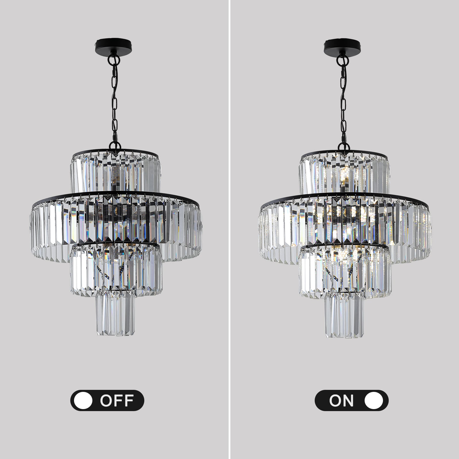 20" Modern Crystal Chandelier with Black Finish 4-Tier Design Elegant Fixture