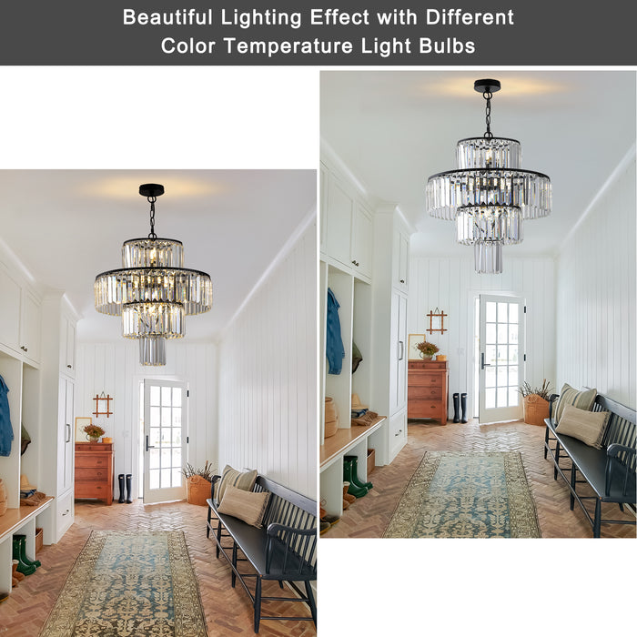 20" Modern Crystal Chandelier with Black Finish 4-Tier Design Elegant Fixture