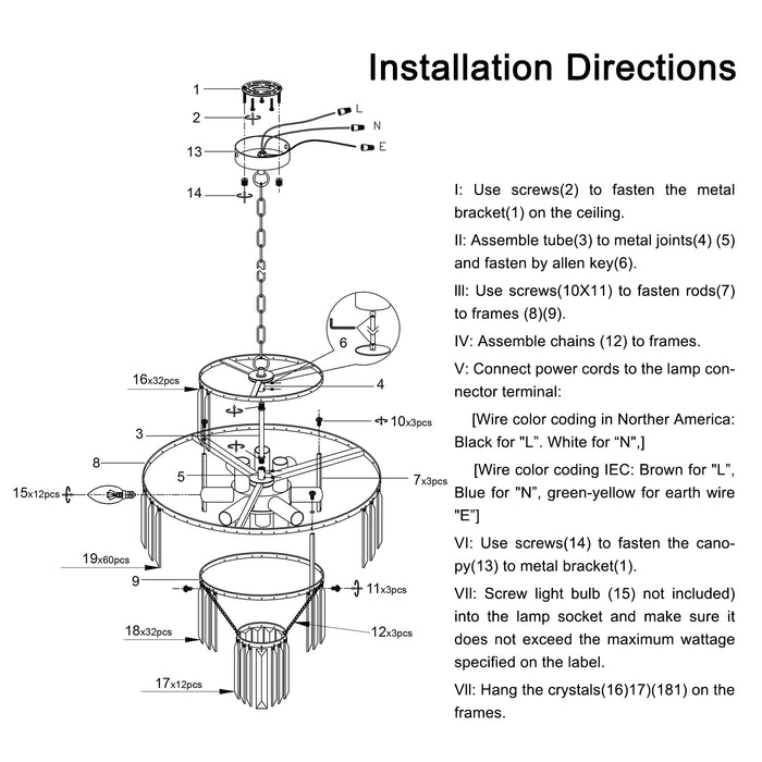 20" Modern Crystal Chandelier with Black Finish 4-Tier Design Elegant Fixture