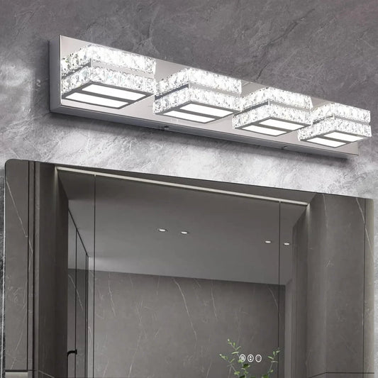 Bathroom Crystal Vanity Light Fixture LED Modern Indoor Mirror Front Lamp Dimmable 4-Lights - okeli lights
