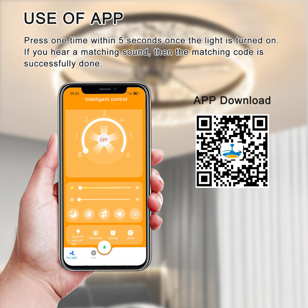 20" Ceiling Fan with LED Light Modern Flush Mount Crystal Ring Design