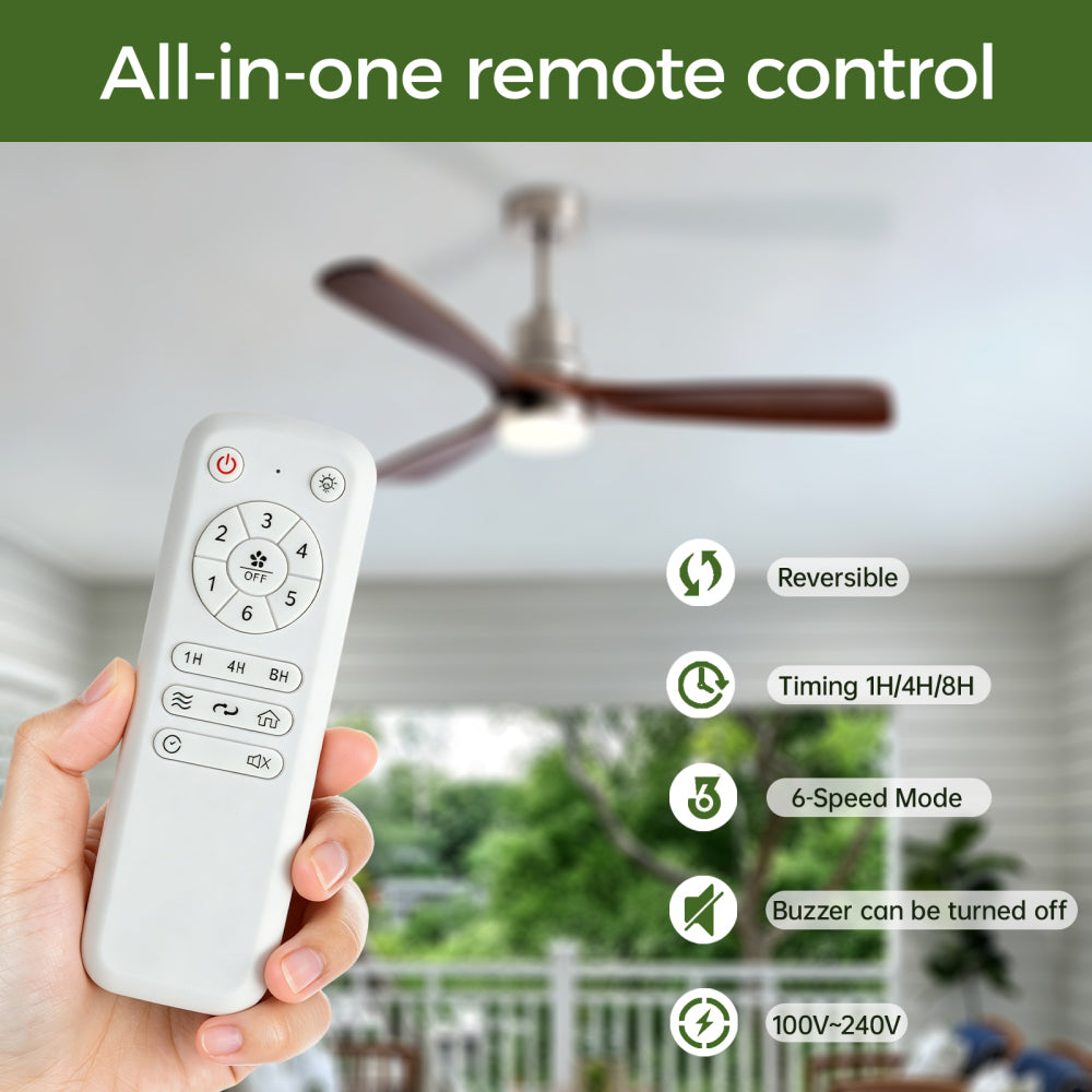 52-Inch Modern Ceiling Fan with Light, 3-Blade DC Motor Ceiling Fan with Remote Control, 6 Speeds, 3 CCT, Brushed Nickel & Black