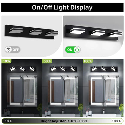 Modern Bathroom Vanity Light Fixtures LED 3-Light 360° Rotatable Matte Black - okeli lights