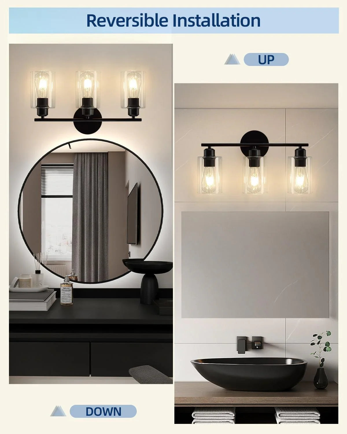 Black Bathroom Vanity Lights with Clear Glass Shade Wall Lighting - okeli lights