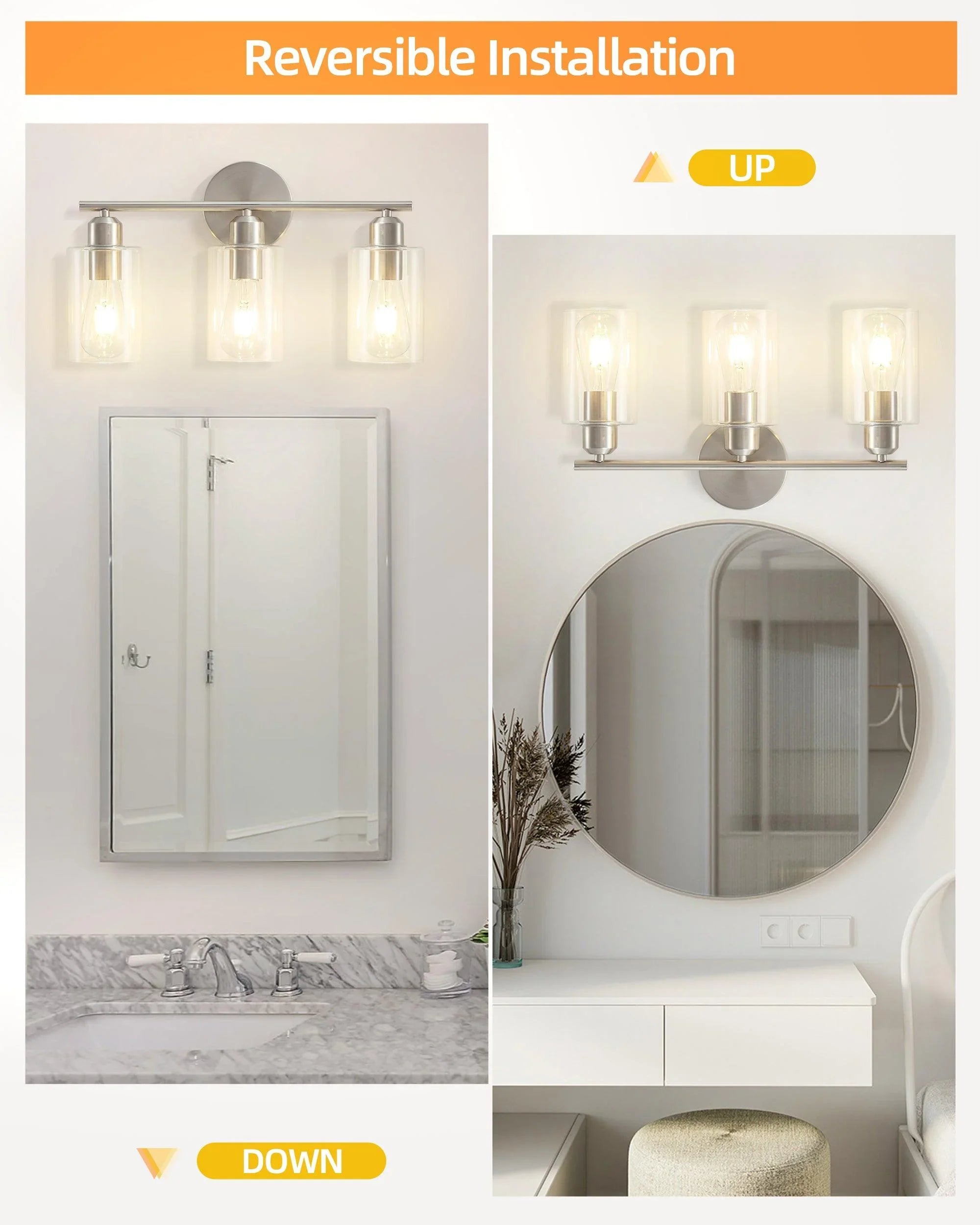 Bathroom Vanity Light Brushed Nickel Fixtures with Clear Glass Shade - okeli lights