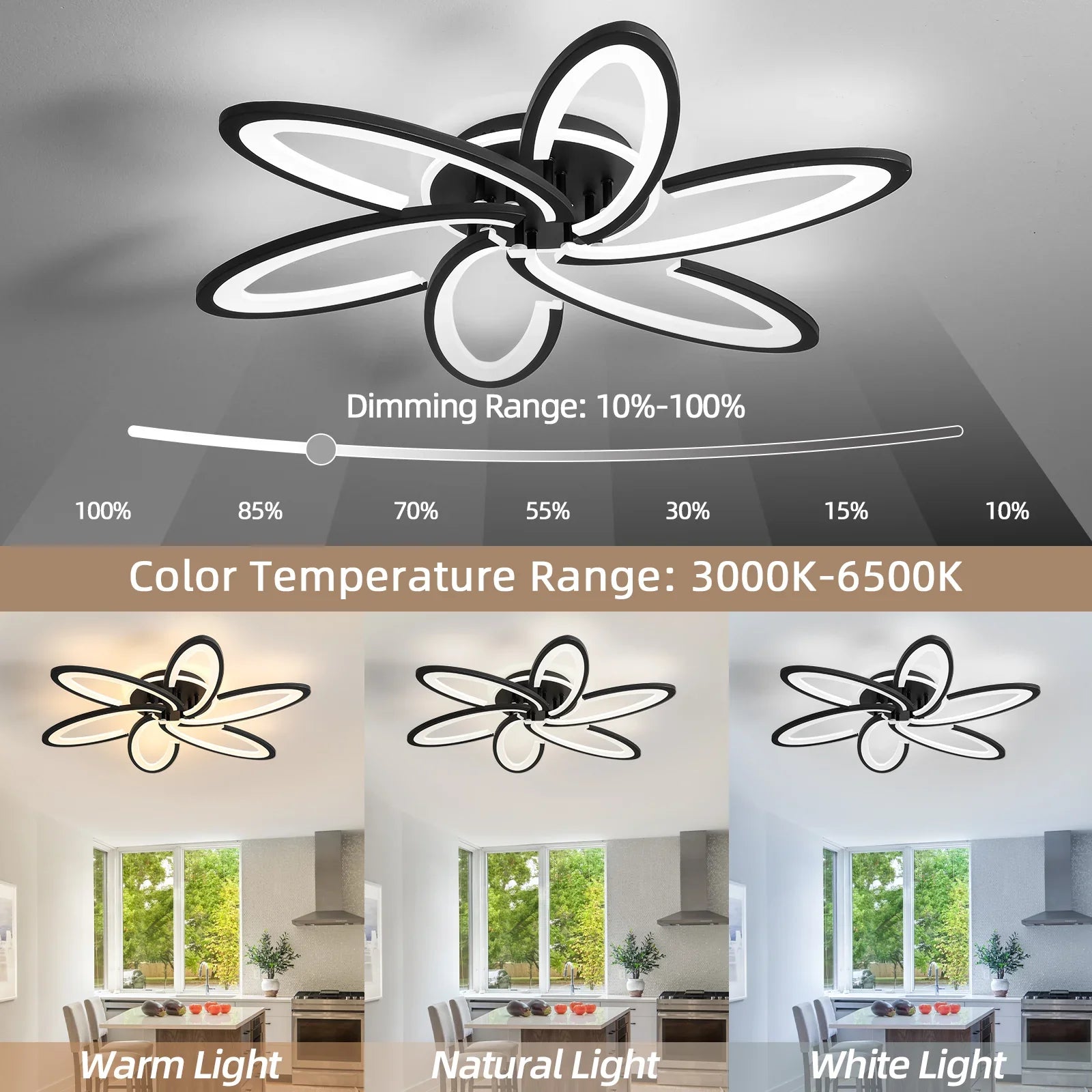 Modern LED Ceiling Light 6+1 Rings Dimmable Fixtures Flush Mount Lamp with Remote - okeli lights