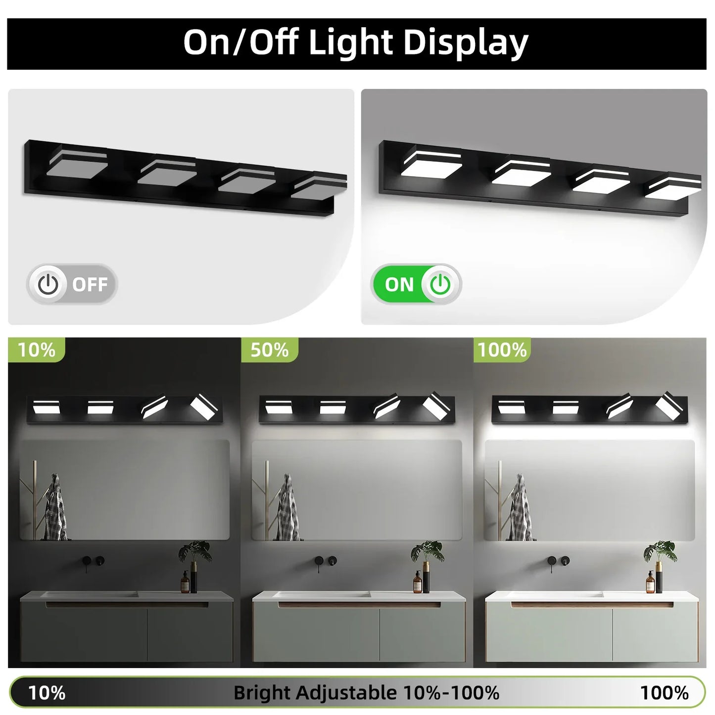 Modern Bathroom Light Fixtures Dimmable 4 Light Black Bathroom Vanity Light 360°Rotatable - okeli lights