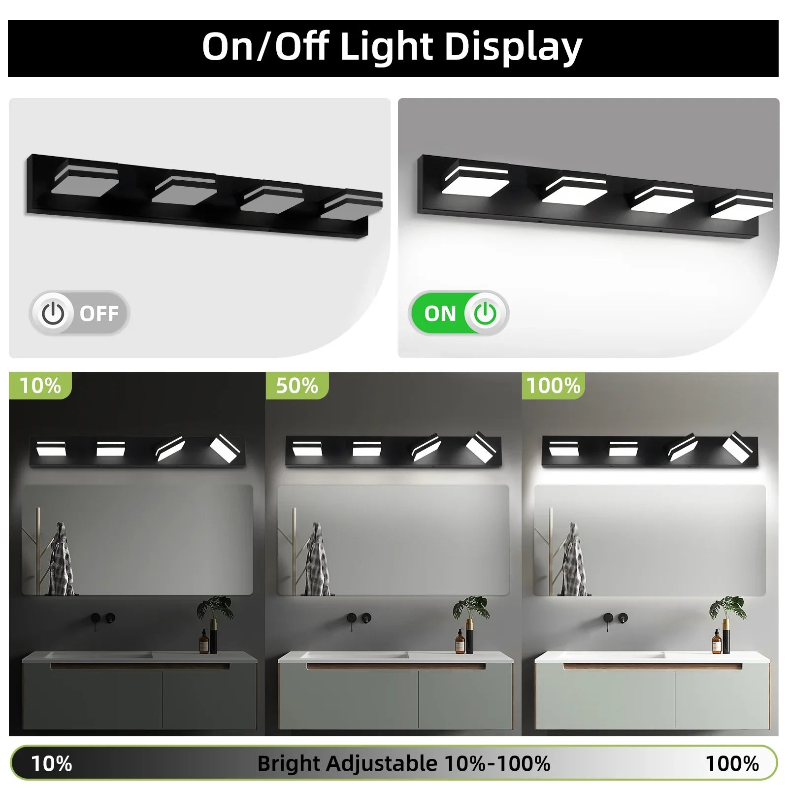 Modern Bathroom Light Fixtures Dimmable 4 Light Black Bathroom Vanity Light 360°Rotatable - okeli lights