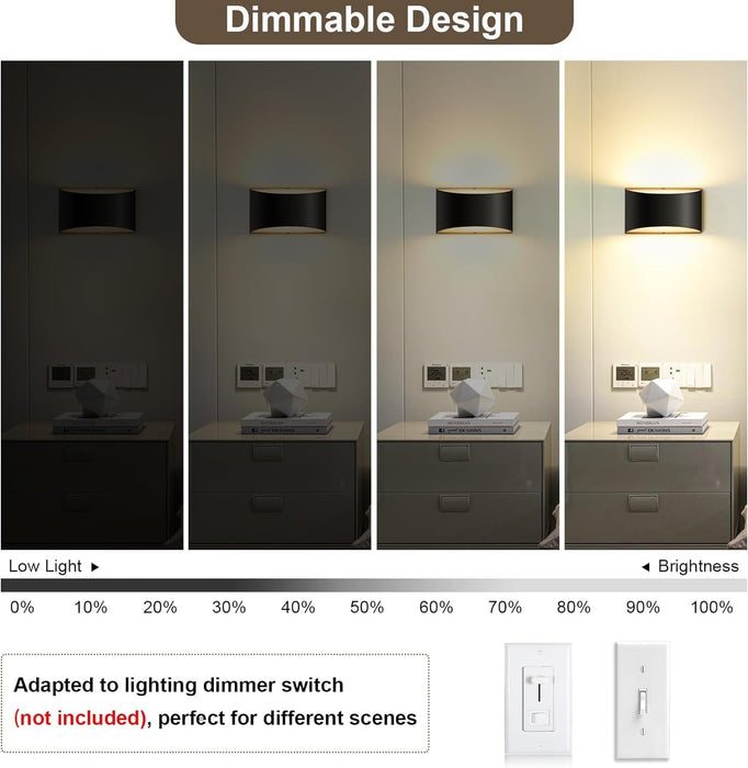 OKELI Modern Black LED Wall Sconces, 1 Pack Up and Down Indoor Wall Lights, Hardwired Sconces